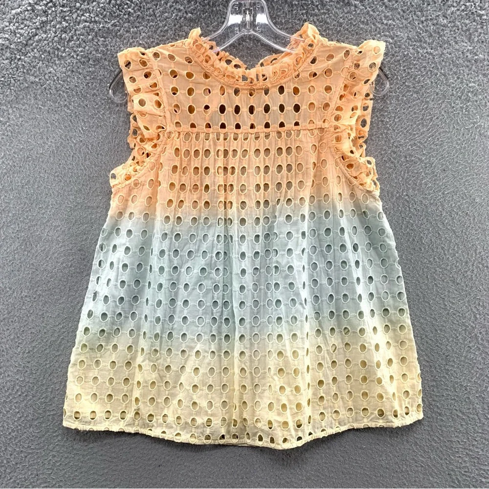 Anthropologie Ollari Ombre Lined Eyelet Pastel Sleeveless Cotton Top Blouse XS - Picture 1 of 12